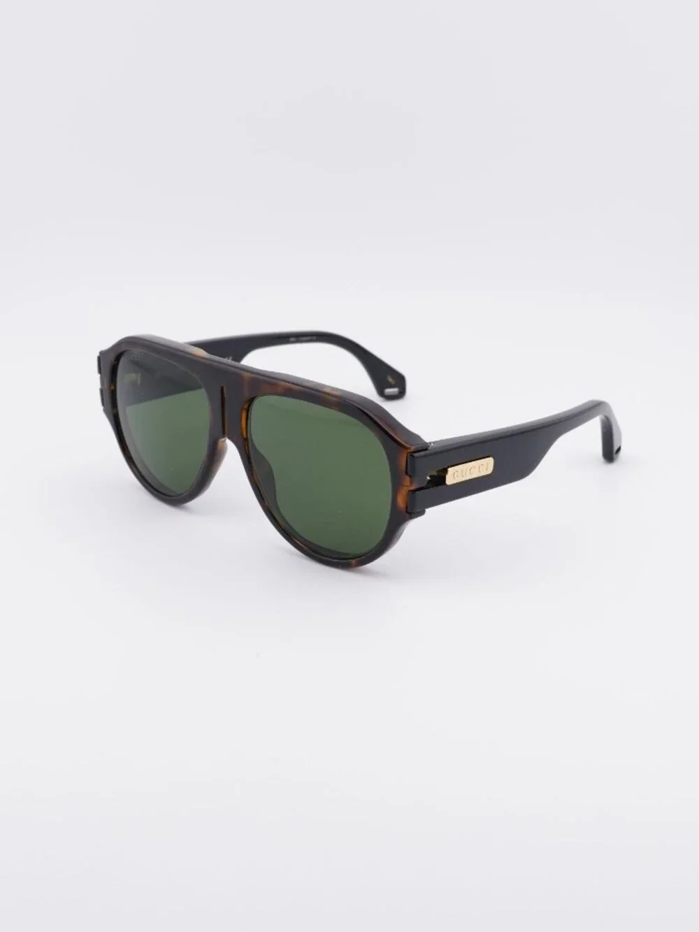 Gucci GG0665S 004 Sunglasses Havana Aviator Frame, Green Lenses